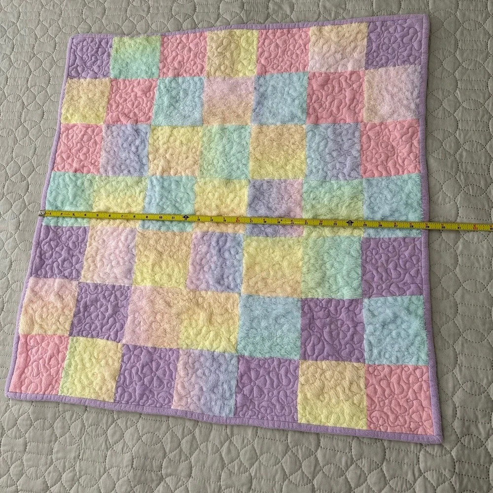 Baby Quilt Girl Handmade Pink Embroidery  Purple Pastel Flower Patchwork Blanket